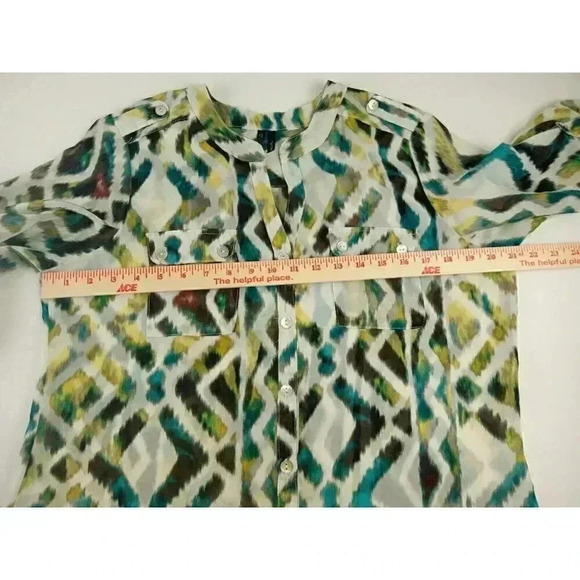 Maurices  Women's Sheer Multicolor Button Down Blouse sz Large - Picture 8 of 11